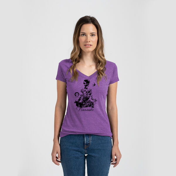 Full Circle Yoga Namaste - Ladies Slim Fit V Neck Poly-Rich Tee Thumbnail